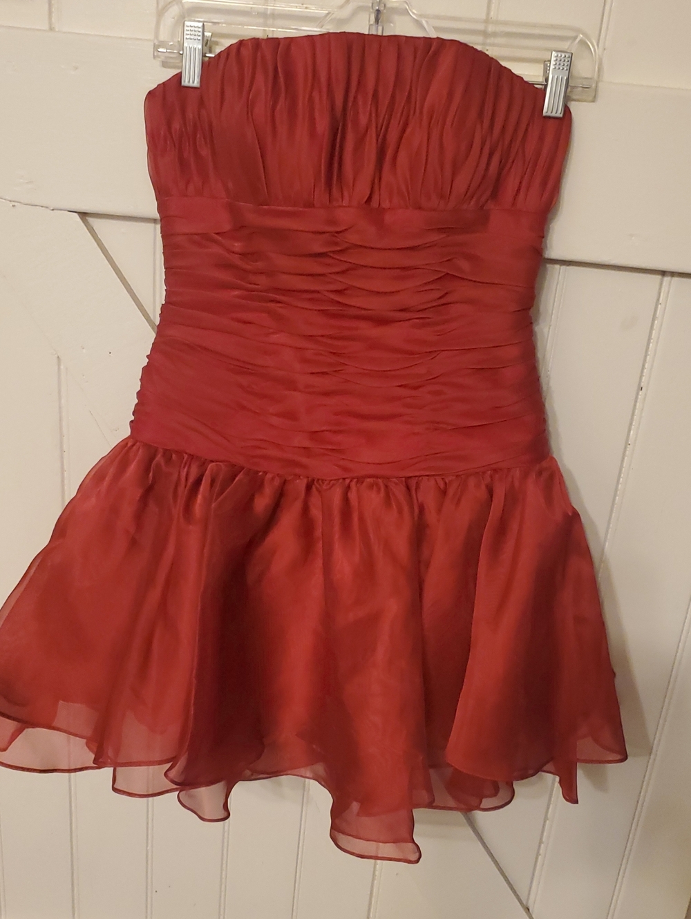 Strapless Red Ruffled Cocktail Dress